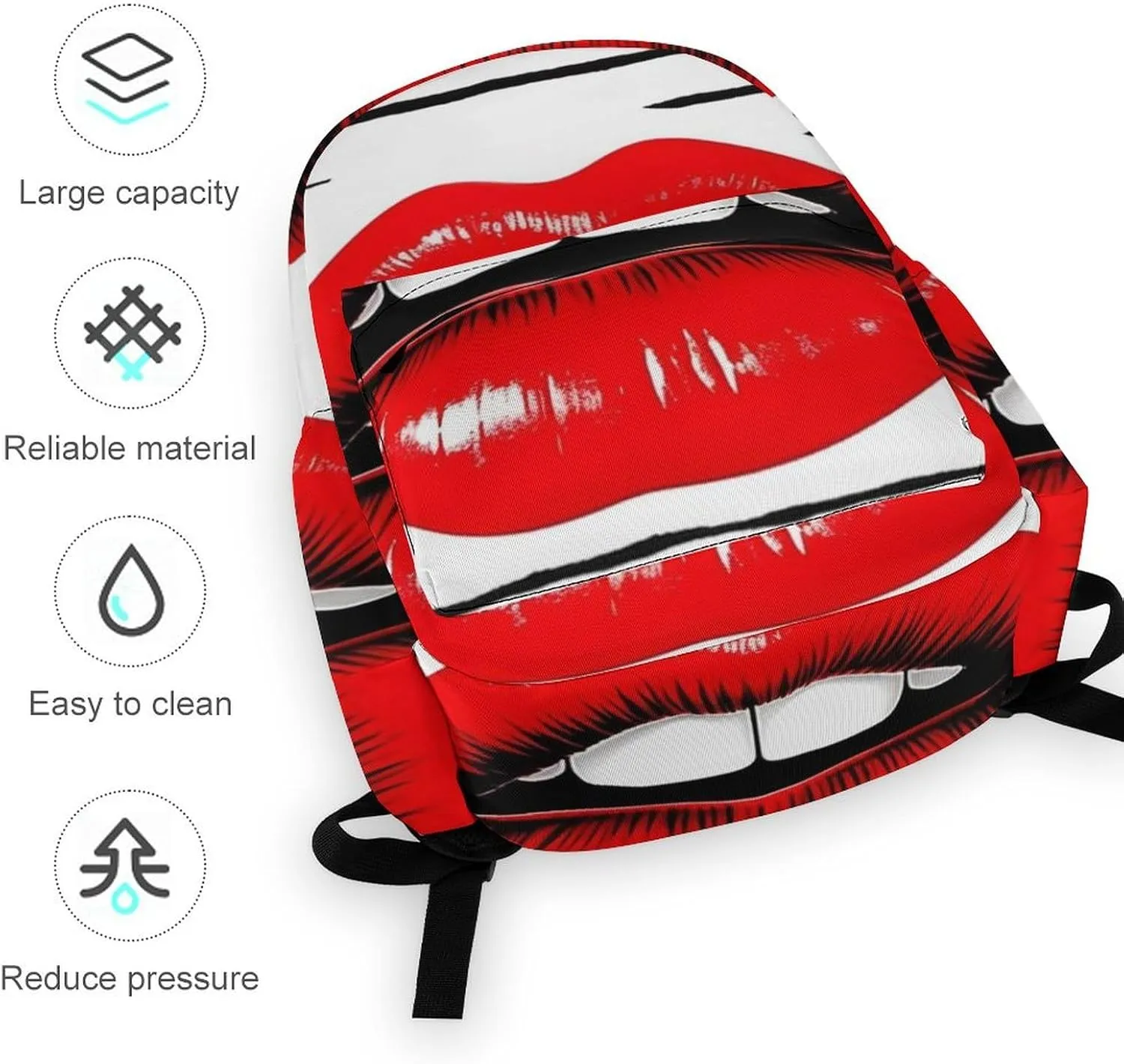 Red Lips Kiss Print Laptop Backpacks Casual Shoulder Bag Travel Daypack Fashion for Men Women