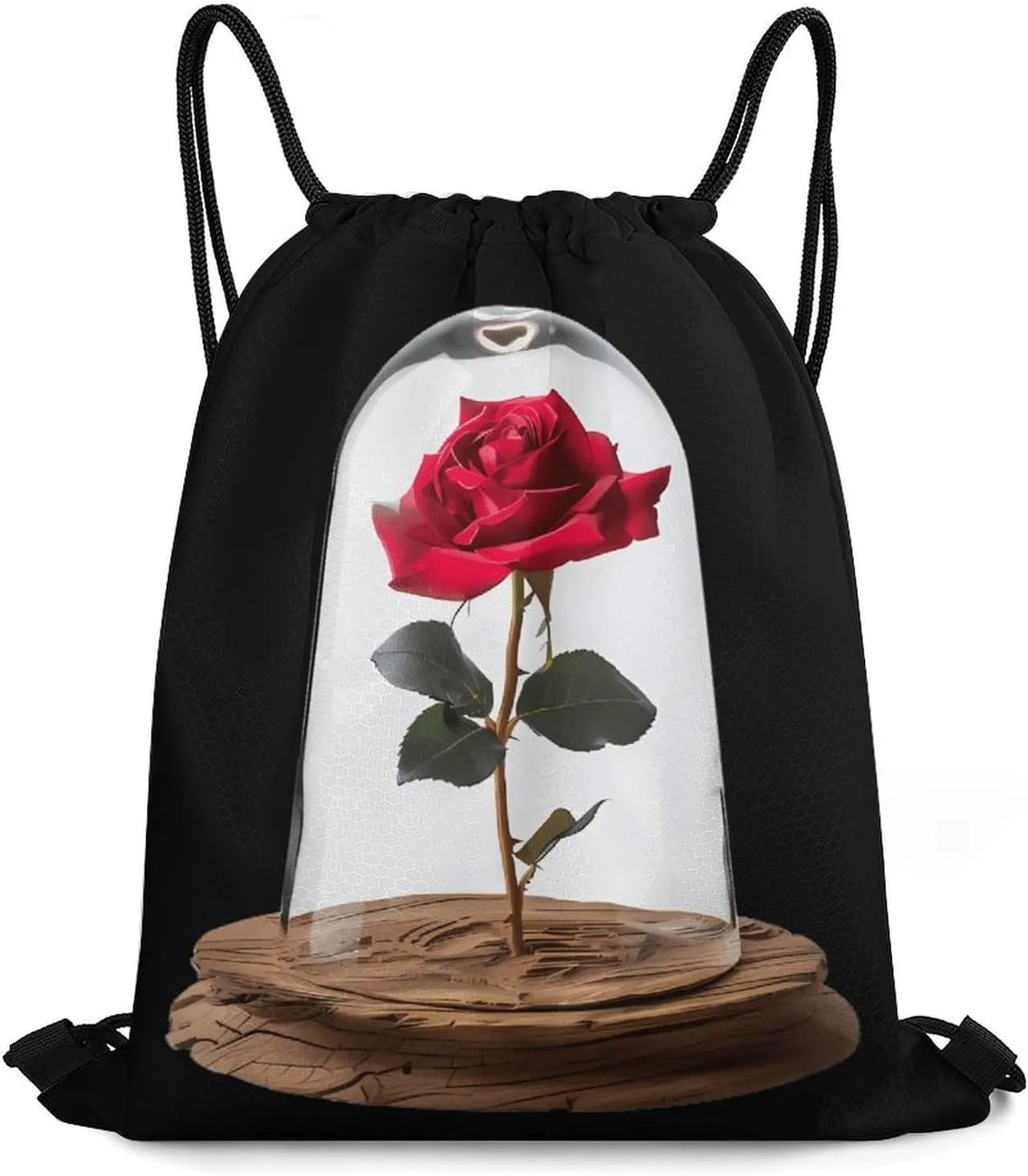 Red Rose Glass Dome Fashion Drawstring Backpack Novelty Draw String Bags Gym Bag for Travel Swimming Beach