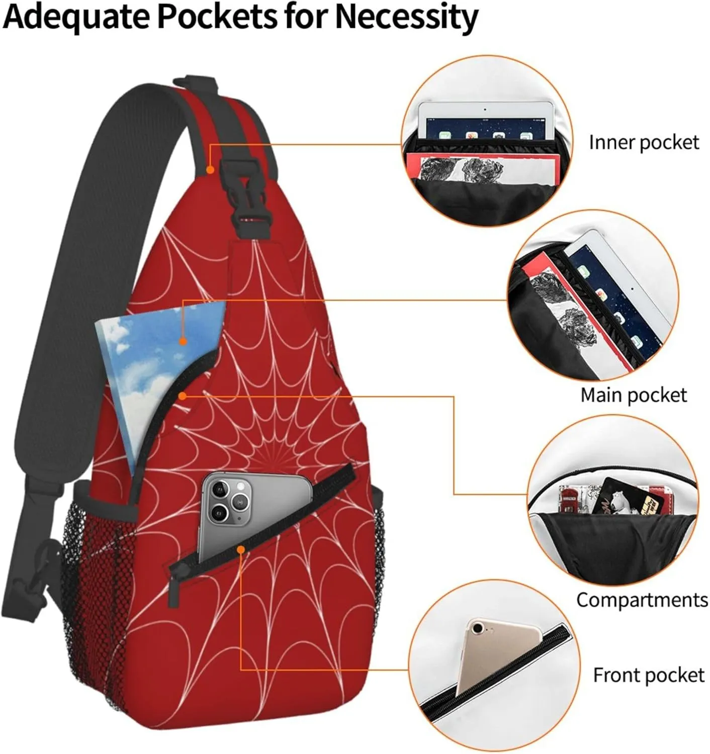 Red Spider Web Sling Backpack Crossbody Bag, Chest Bag Daypack for Outdoors Hiking Traveling