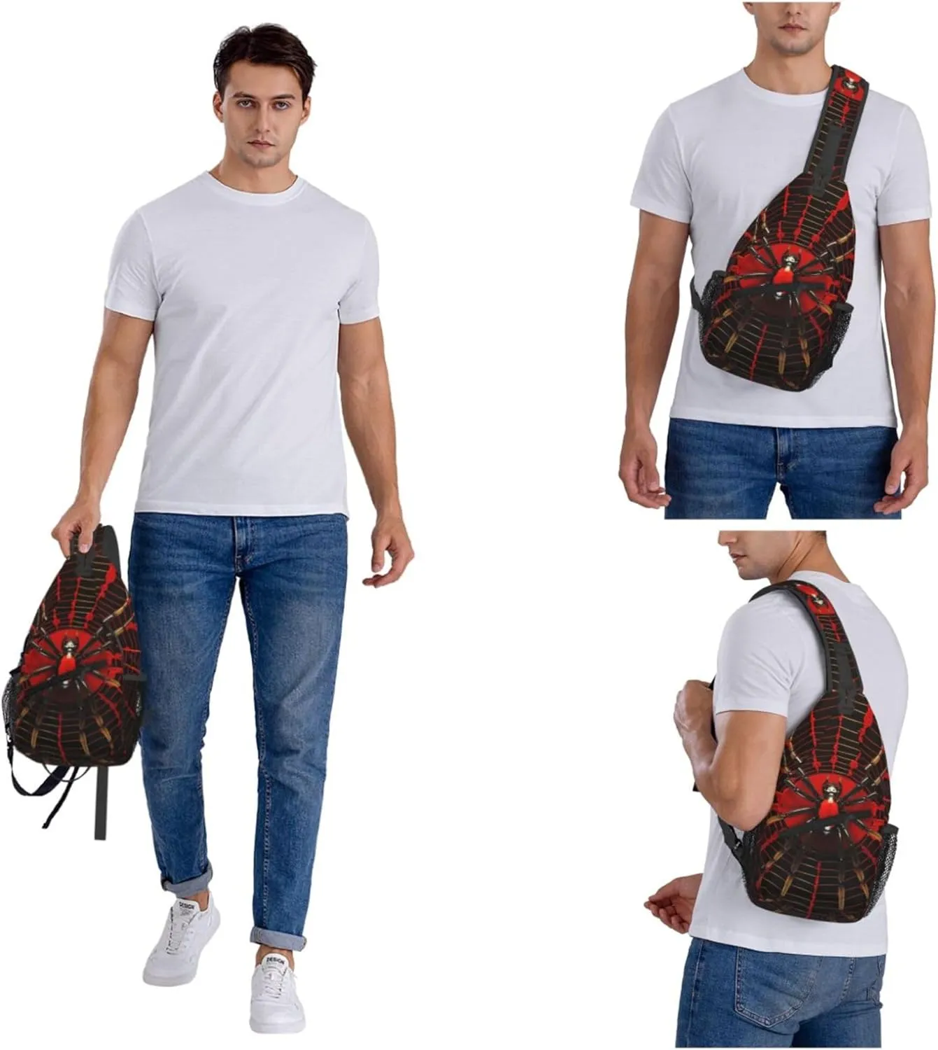 Red Spider Web Sling Backpack Crossbody Bag, Chest Bag Daypack for Outdoors Hiking Traveling