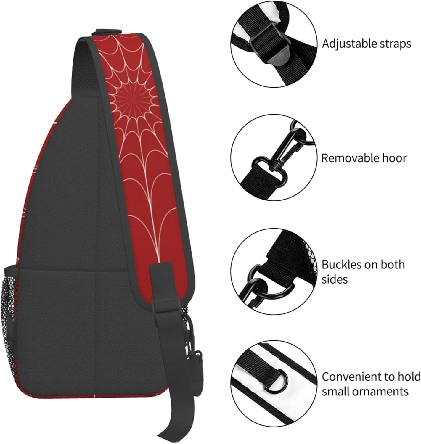 Red Spider Web Sling Backpack Crossbody Bag, Chest Bag Daypack for Outdoors Hiking Traveling