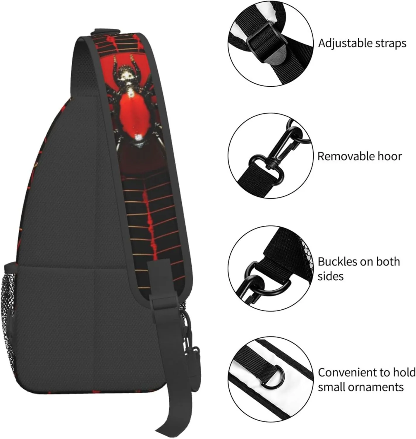 Red Spider Web Sling Backpack Crossbody Bag, Chest Bag Daypack for Outdoors Hiking Traveling