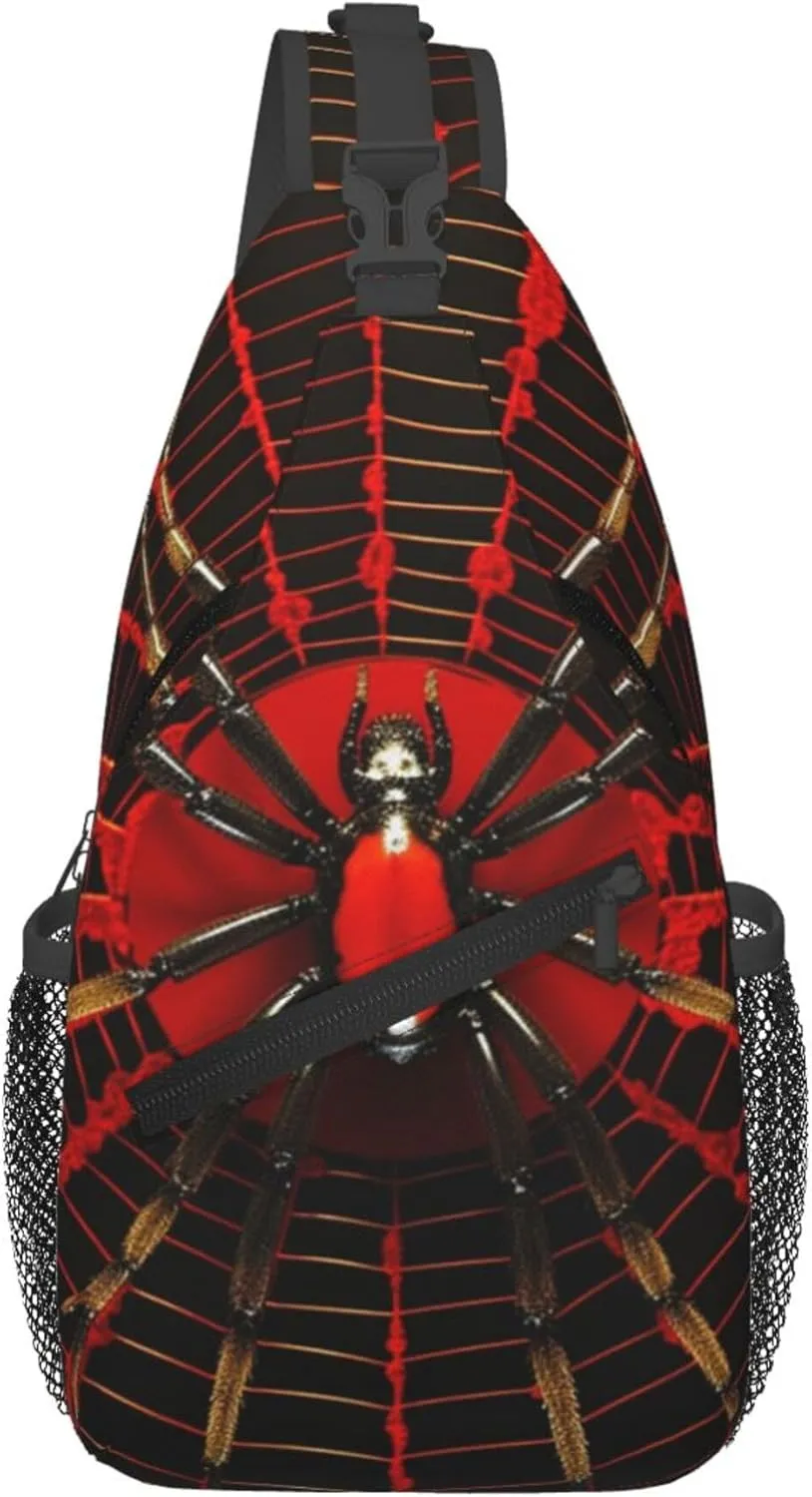 Red Spider Web Sling Backpack Crossbody Bag, Chest Bag Daypack for Outdoors Hiking Traveling