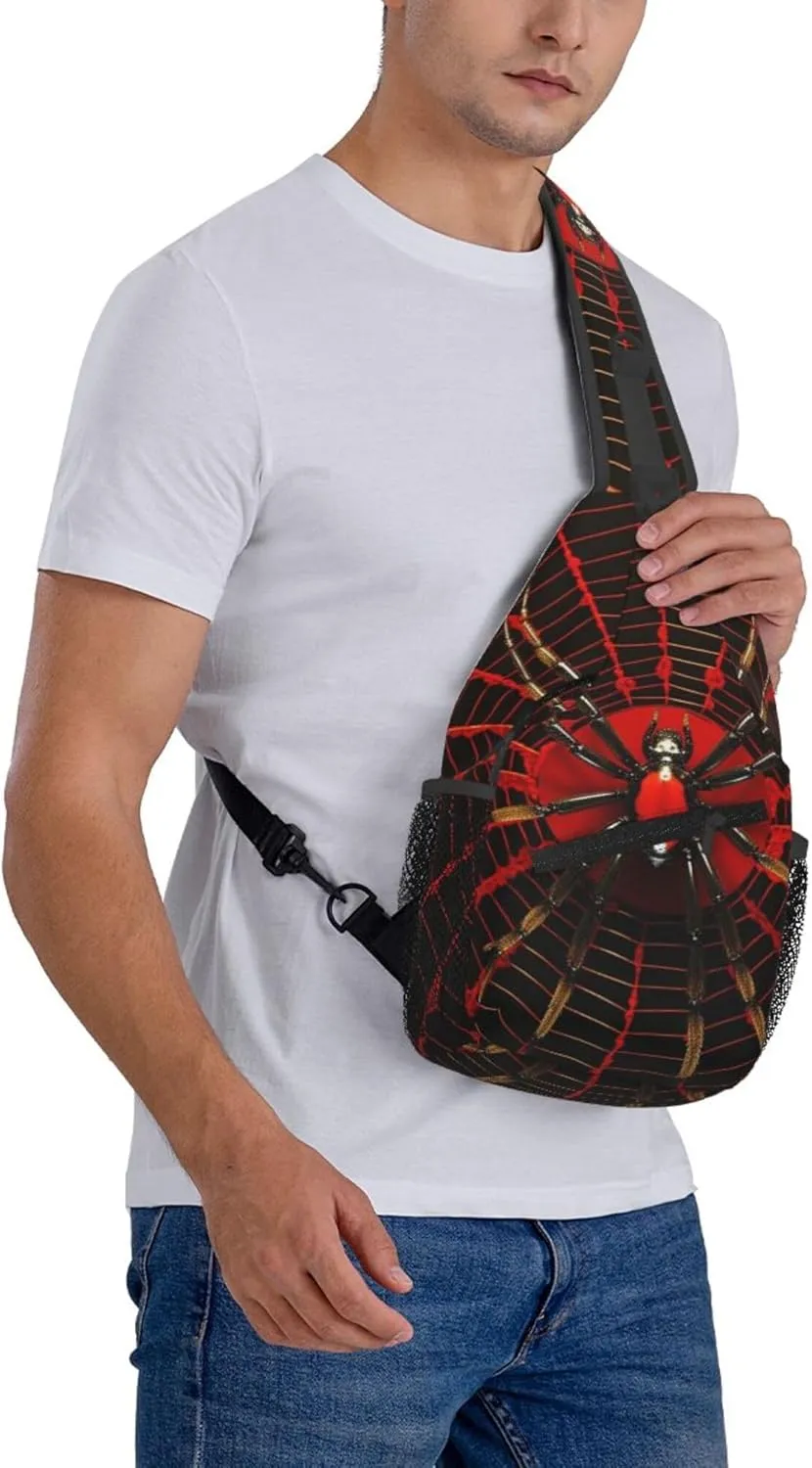 Red Spider Web Sling Backpack Crossbody Bag, Chest Bag Daypack for Outdoors Hiking Traveling