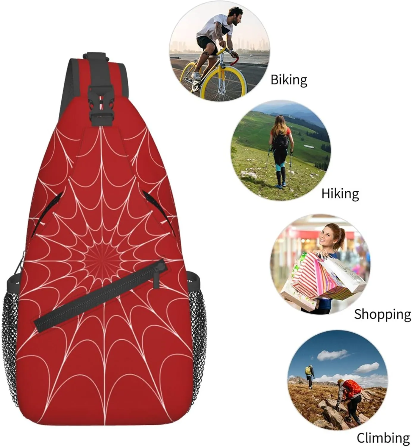Red Spider Web Sling Backpack Crossbody Bag, Chest Bag Daypack for Outdoors Hiking Traveling