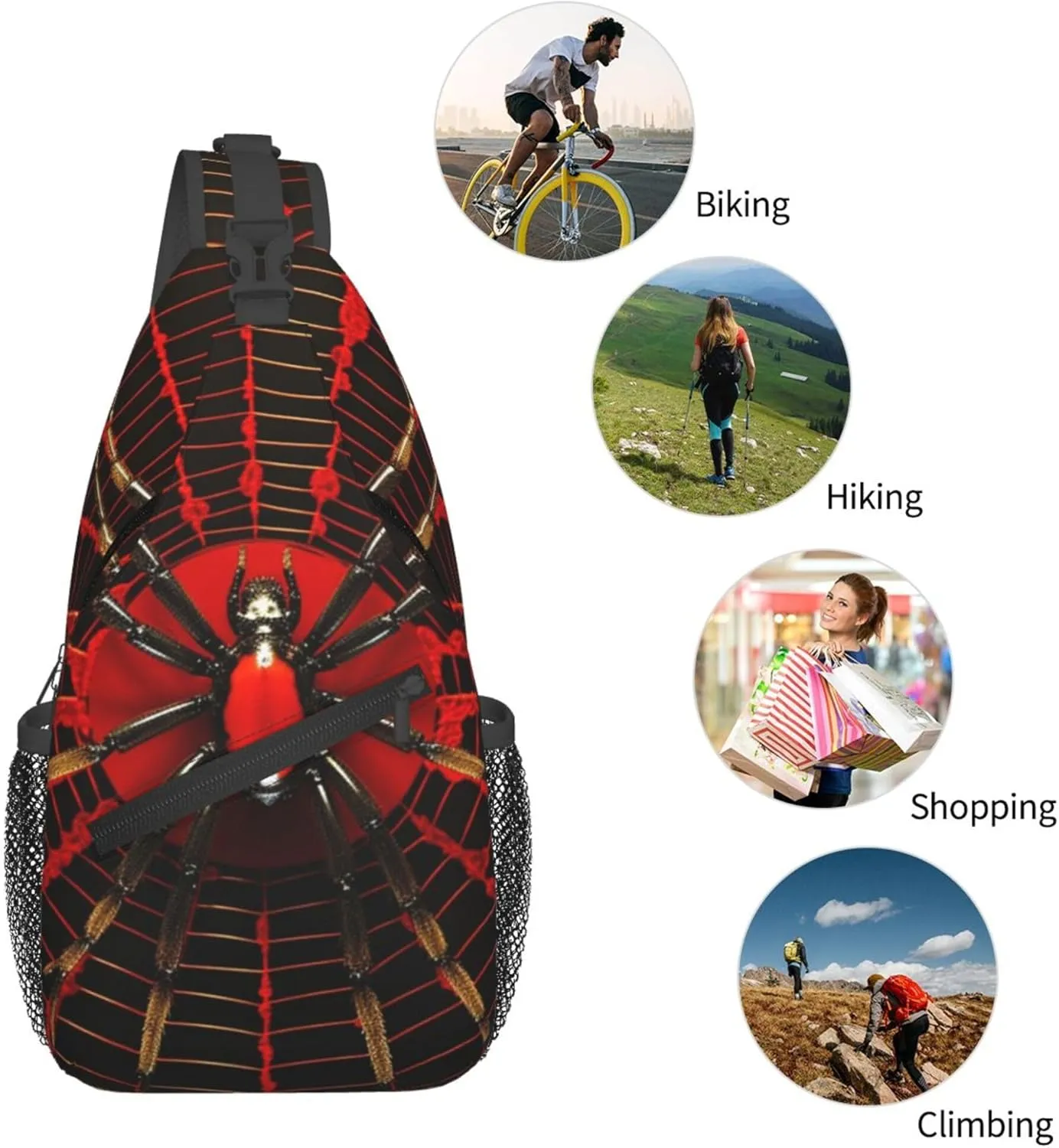 Red Spider Web Sling Backpack Crossbody Bag, Chest Bag Daypack for Outdoors Hiking Traveling