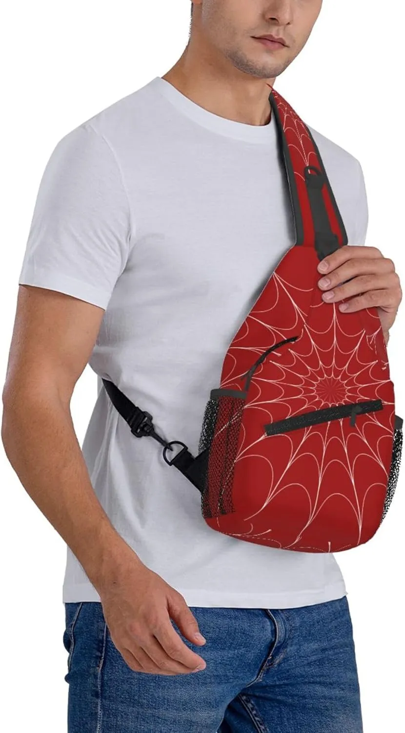 Red Spider Web Sling Backpack Crossbody Bag, Chest Bag Daypack for Outdoors Hiking Traveling