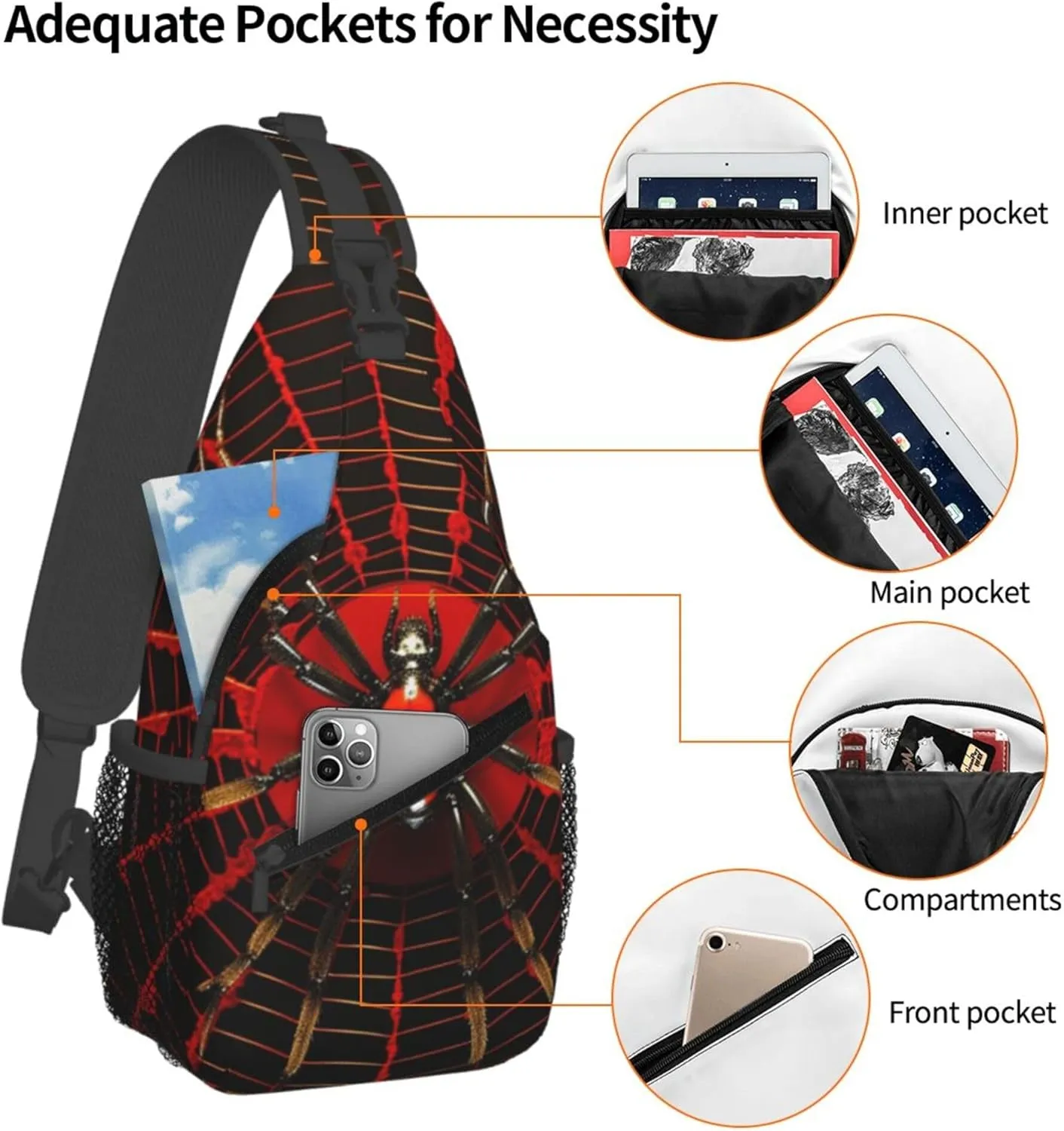 Red Spider Web Sling Backpack Crossbody Bag, Chest Bag Daypack for Outdoors Hiking Traveling
