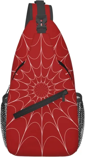 Red Spider Web Sling Backpack Crossbody Bag, Chest Bag Daypack for Outdoors Hiking Traveling