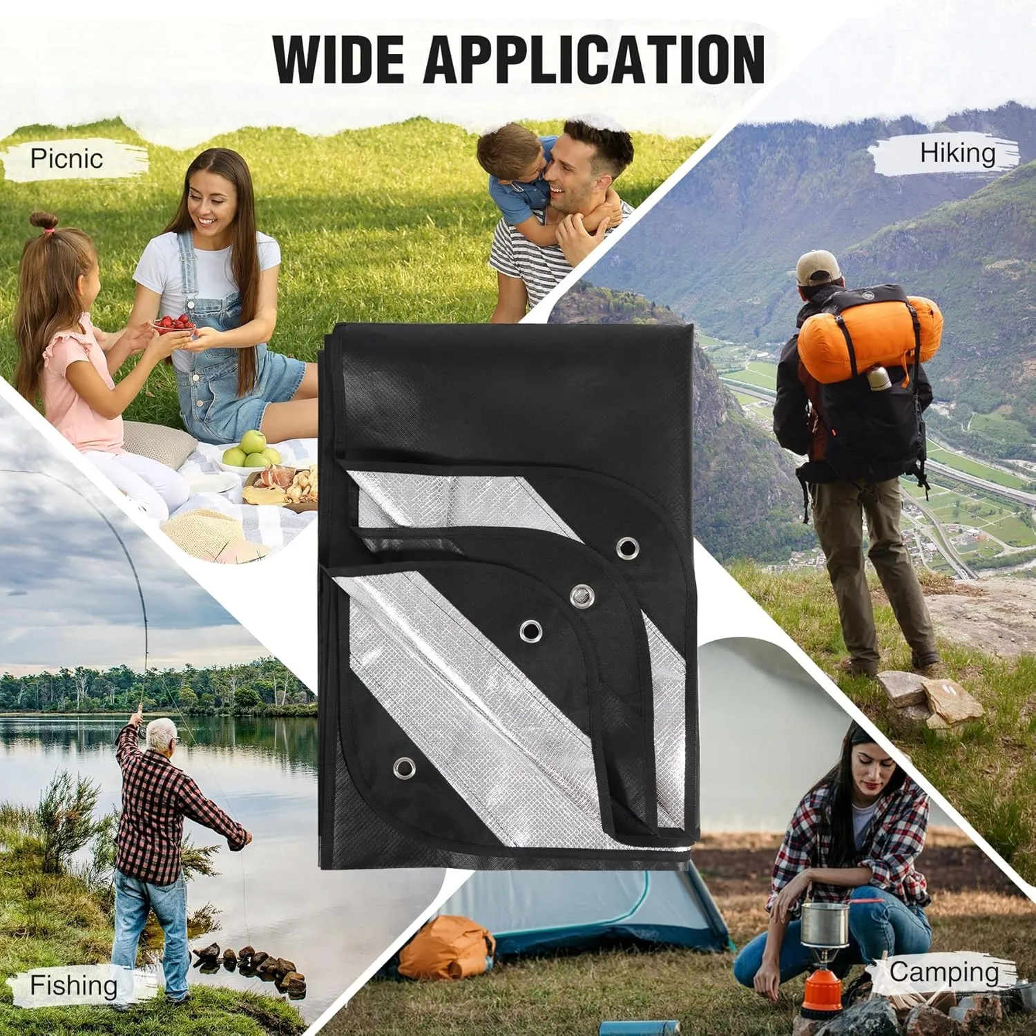 RedSwing 2 Pack Heavy Duty Waterproof Emergency Thermal Tarp, Insulated Survival Blanket for Outdoor Camping, Hiking, and Emergency Shelter, Green Black