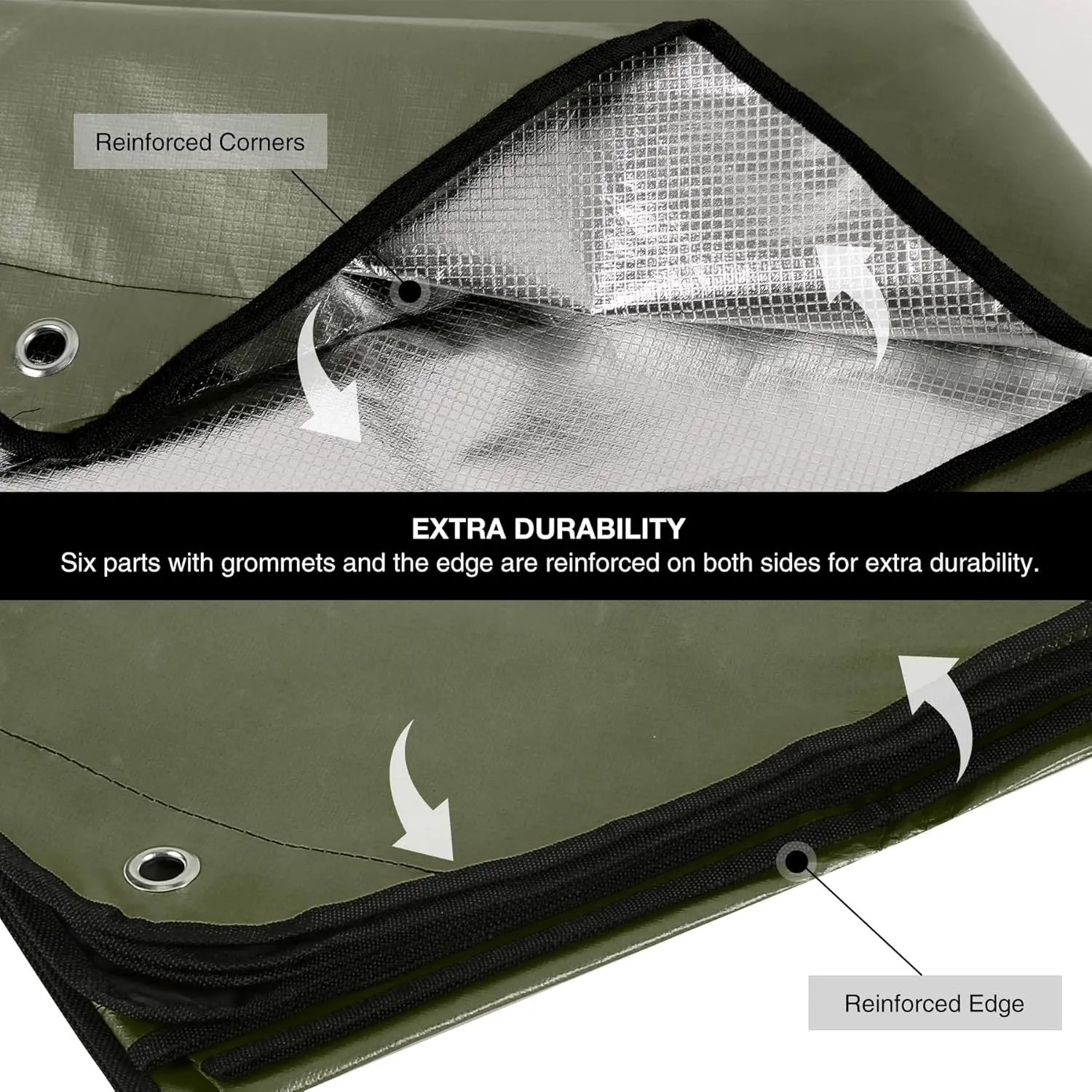 RedSwing 2 Pack Heavy Duty Waterproof Emergency Thermal Tarp, Insulated Survival Blanket for Outdoor Camping, Hiking, and Emergency Shelter, Green Black