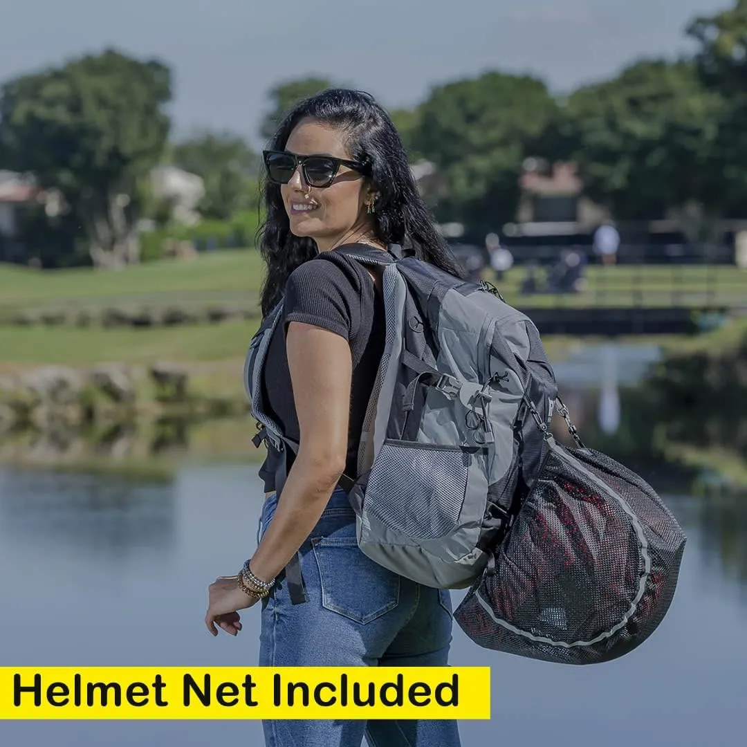 Reflective Motorcycle Backpack – Lightweight Hi Viz Riding Gear with Helmet Holder, Laptop pocket, Ventilated Back, Cycling, Hiking, Sport & Commuter Daypack (black backpack)