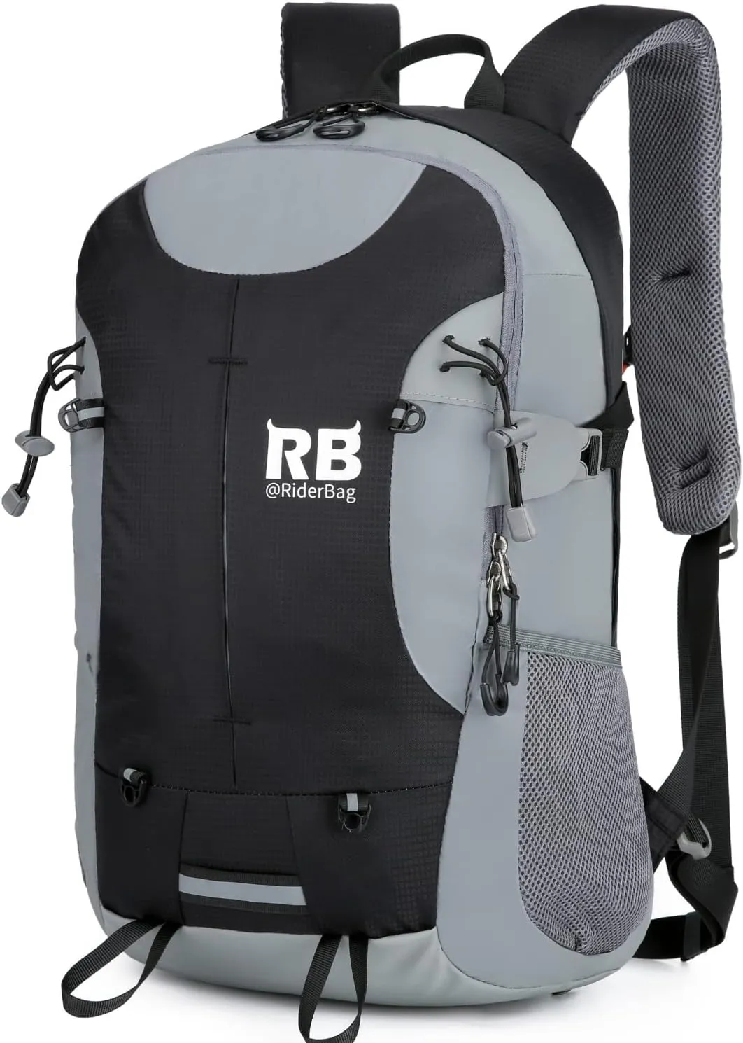Reflective Motorcycle Backpack – Lightweight Hi Viz Riding Gear with Helmet Holder, Laptop pocket, Ventilated Back, Cycling, Hiking, Sport & Commuter Daypack (black backpack)