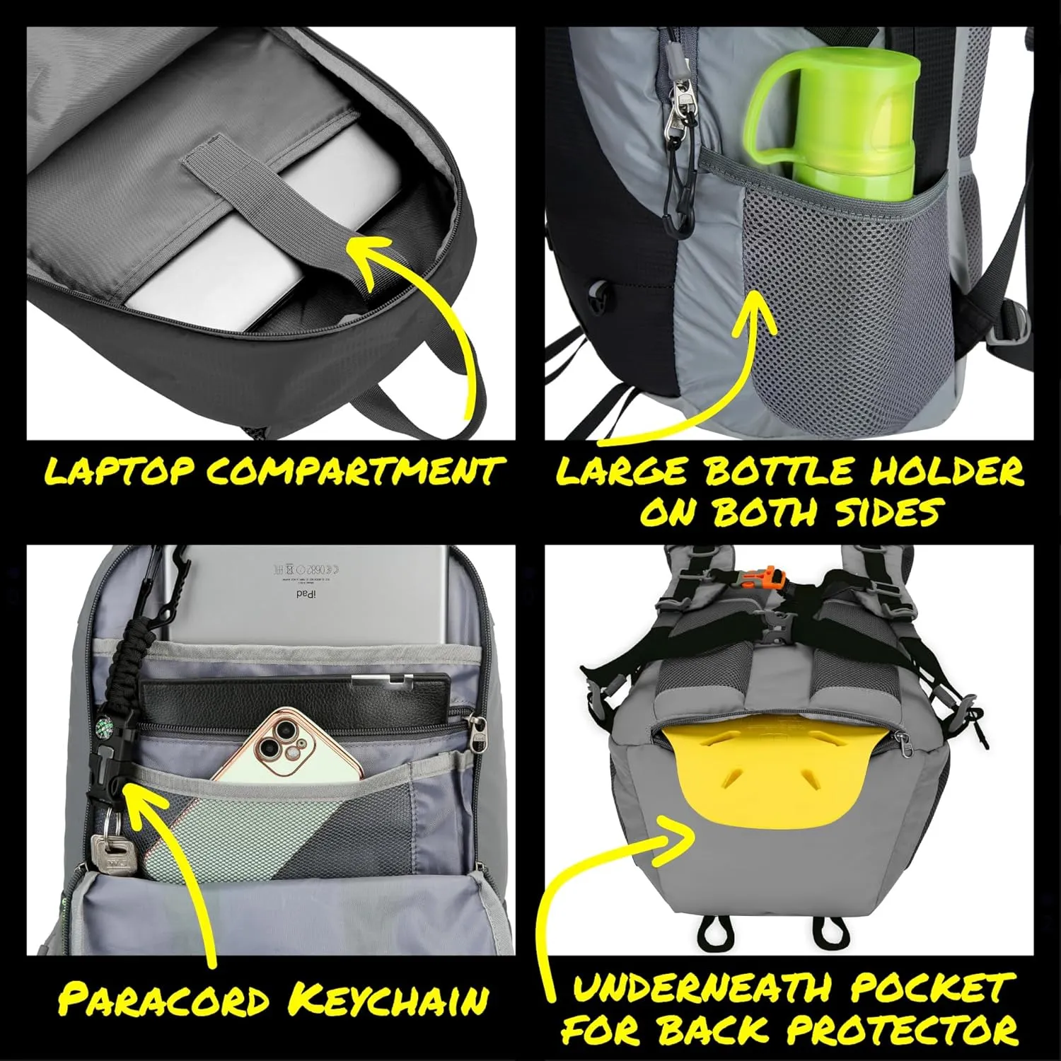 Reflective Motorcycle Backpack – Lightweight Hi Viz Riding Gear with Helmet Holder, Laptop pocket, Ventilated Back, Cycling, Hiking, Sport & Commuter Daypack (black backpack)