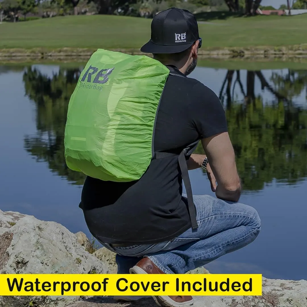 Reflective Motorcycle Backpack – Lightweight Hi Viz Riding Gear with Helmet Holder, Laptop pocket, Ventilated Back, Cycling, Hiking, Sport & Commuter Daypack (black backpack)