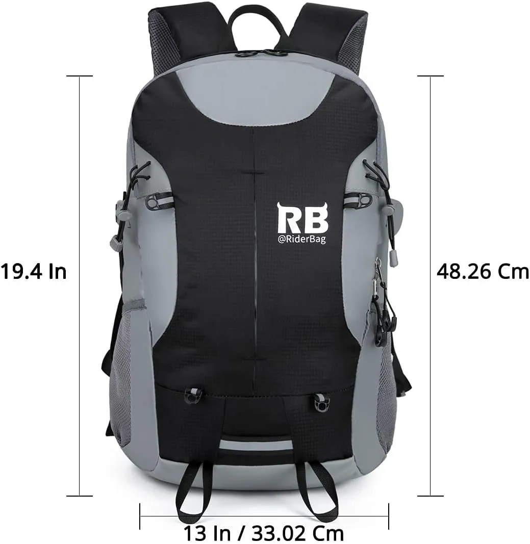 Reflective Motorcycle Backpack – Lightweight Hi Viz Riding Gear with Helmet Holder, Laptop pocket, Ventilated Back, Cycling, Hiking, Sport & Commuter Daypack (black backpack)