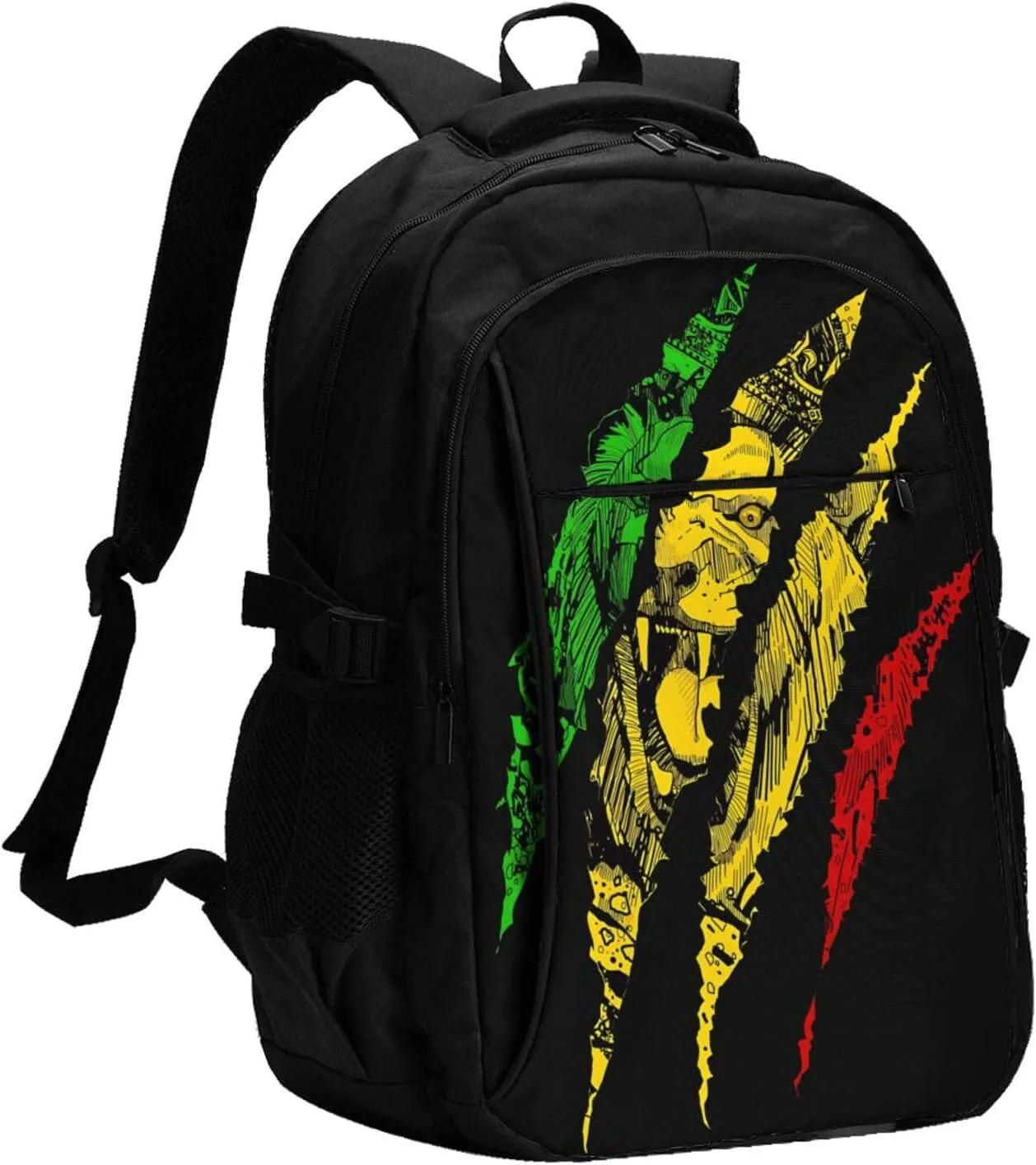 Reggae Lion Jamaica Flag Casual Travel Backpacks Hiking Camping Backpack Large Outdoor Sport Daypack Laptop Rucksack Climbing Working Bags with USB Port