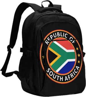 Republic of South Africa Business Laptop Backpack Travel Backpacks Outdoor Rucksack Large Bag Daypack with USB Charging Port Multi-Pocket for Hiking Camping