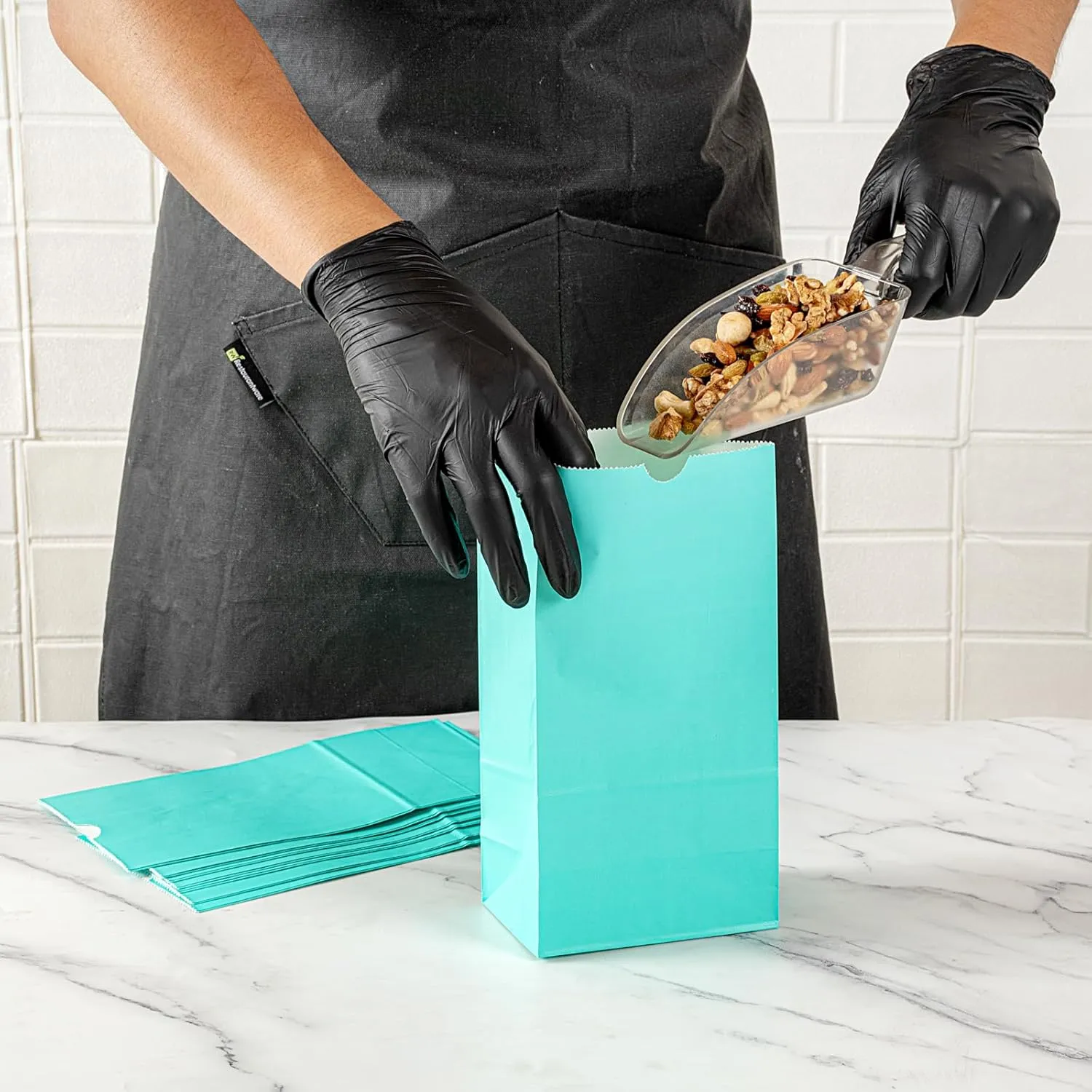 Restaurantware Bag Tek 4 LB Disposable Lunch Bags 100 Sturdy Take Out Bags - Flat Bottom Great For Restaurants Cafes And Bakeries Turquoise Paper Popcorn Bags Versatile For Grocery And More