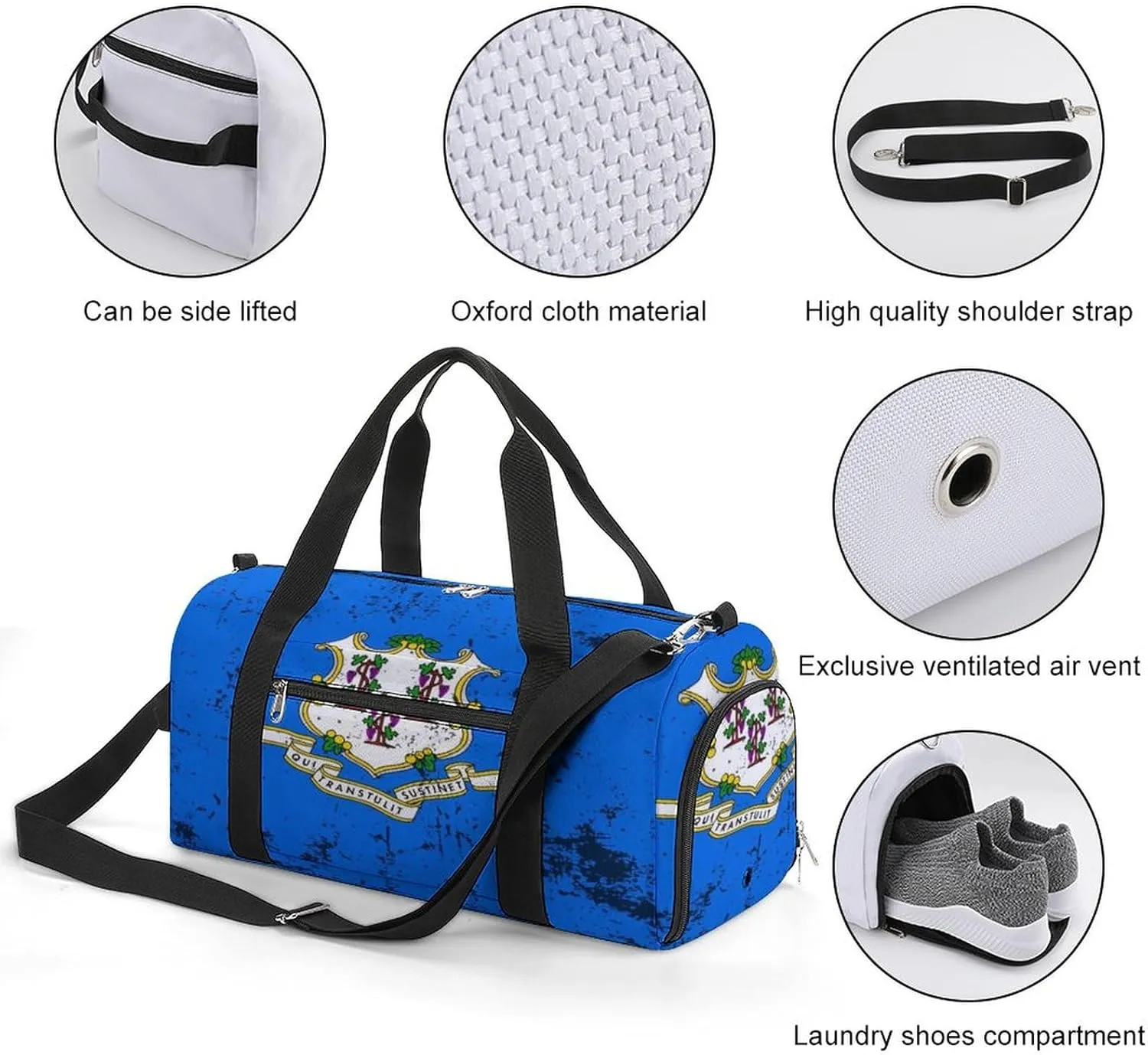 Retro Connecticut State Flag Gym Bag-Workout Organizer with Water Resistant Compartments for Gym Lovers