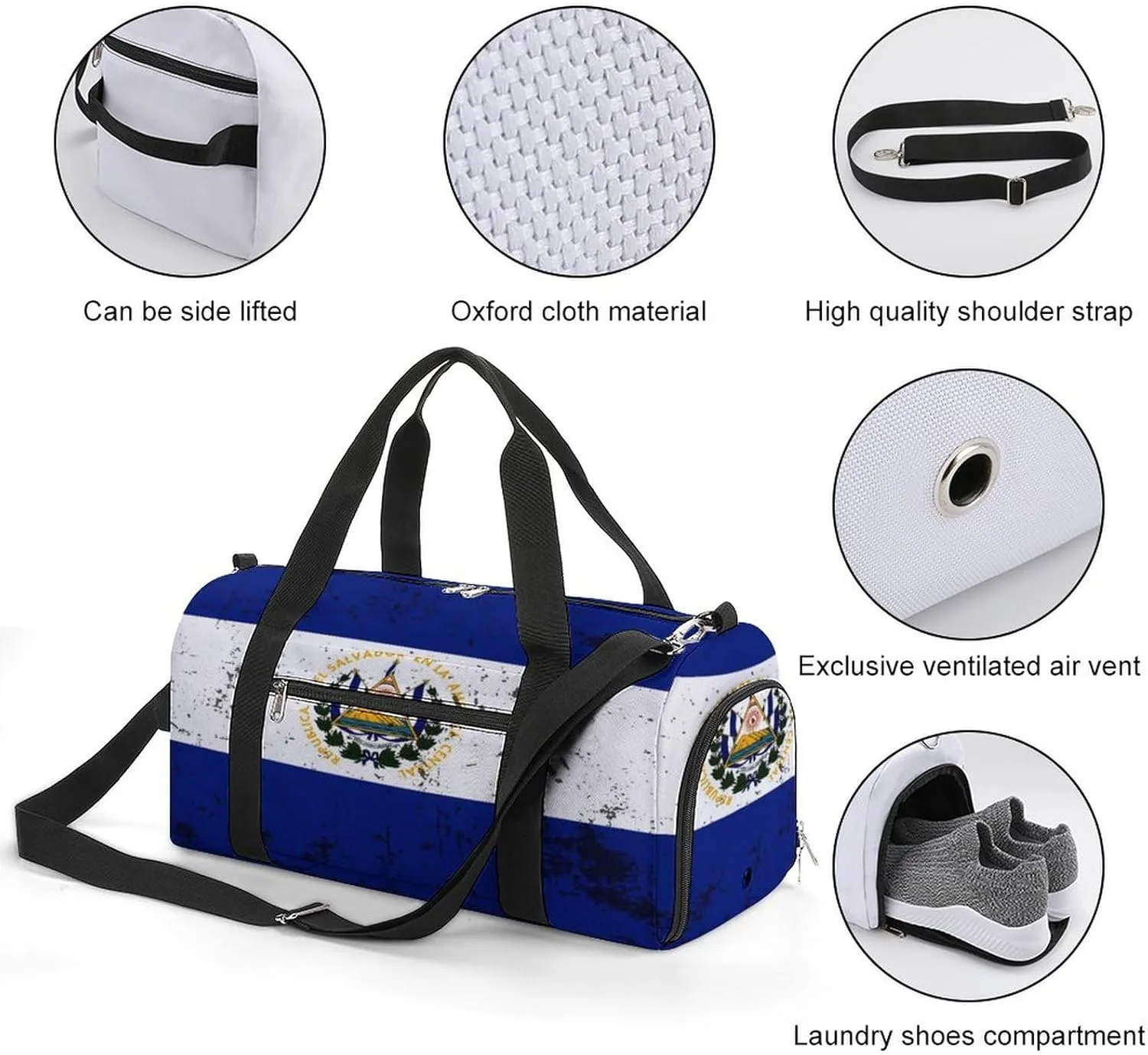 Retro El Salvador Flag Gym Bag-Workout Organizer with Water Resistant Compartments for Gym Lovers
