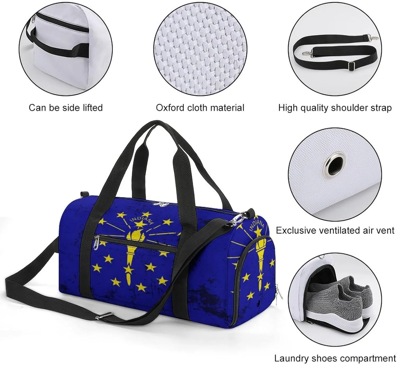 Retro Indiana State Flag Gym Bag-Workout Organizer with Water Resistant Compartments for Gym Lovers