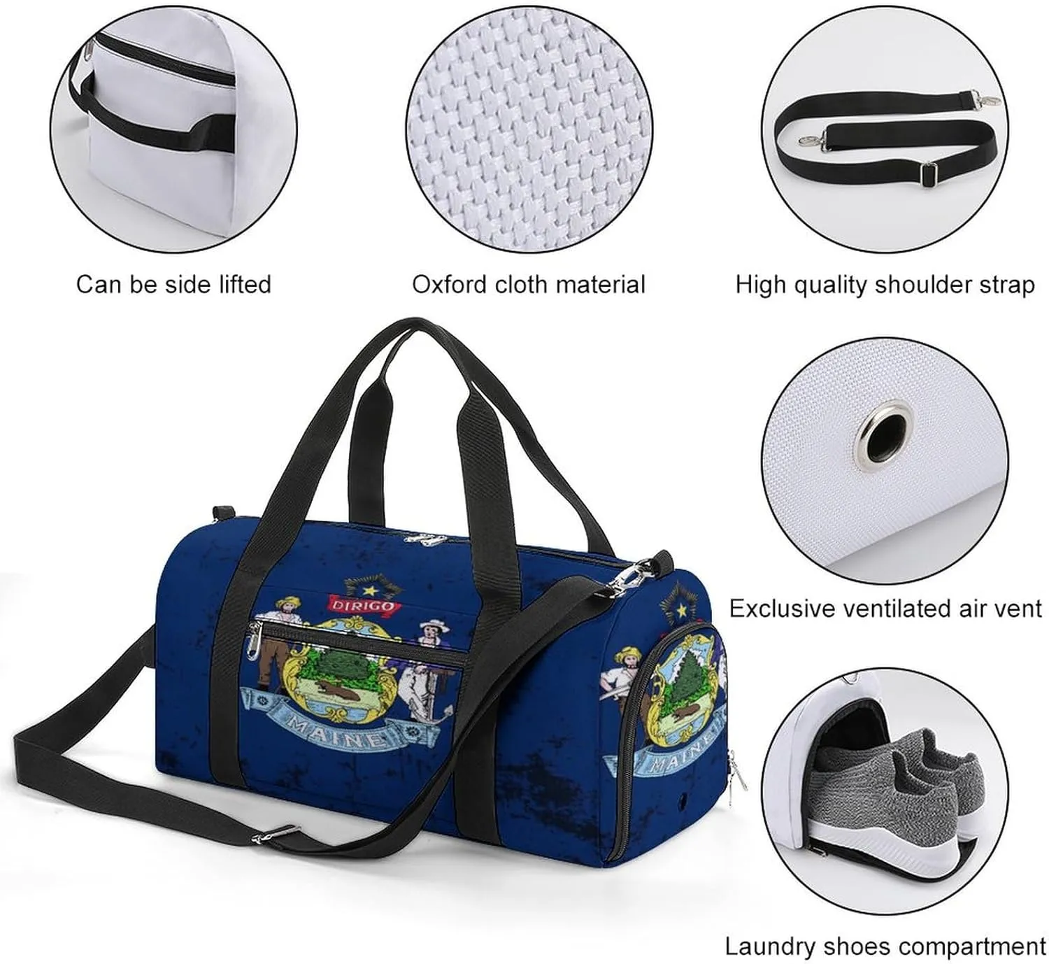 Retro Maine State Flag Gym Bag-Workout Organizer with Water Resistant Compartments for Gym Lovers, style-37-2
