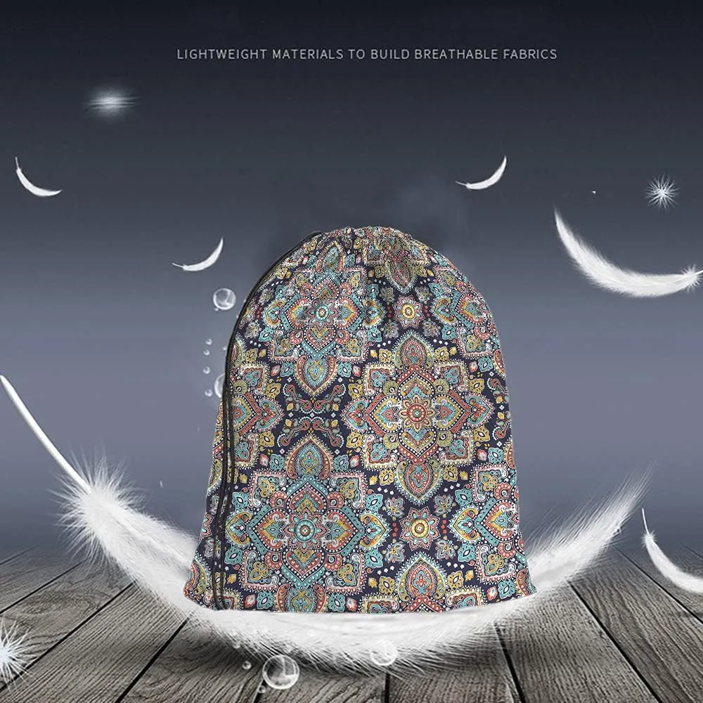 Retro Medallion Mandala Drawstring Backpack Bag - Art Ethnic Ornament Boho Bohemian Floral Paisley Sport Gym Sack String Yoga Bag for Men Women