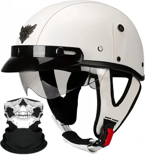 Retro Motorcycle Half Helmets Motorcycle Helmet for Men and Women DOT/ECE Certification Jet Helmet with Visor Half Shell Helmet Braincap for Bike Cruiser Chopper Moped Scooter