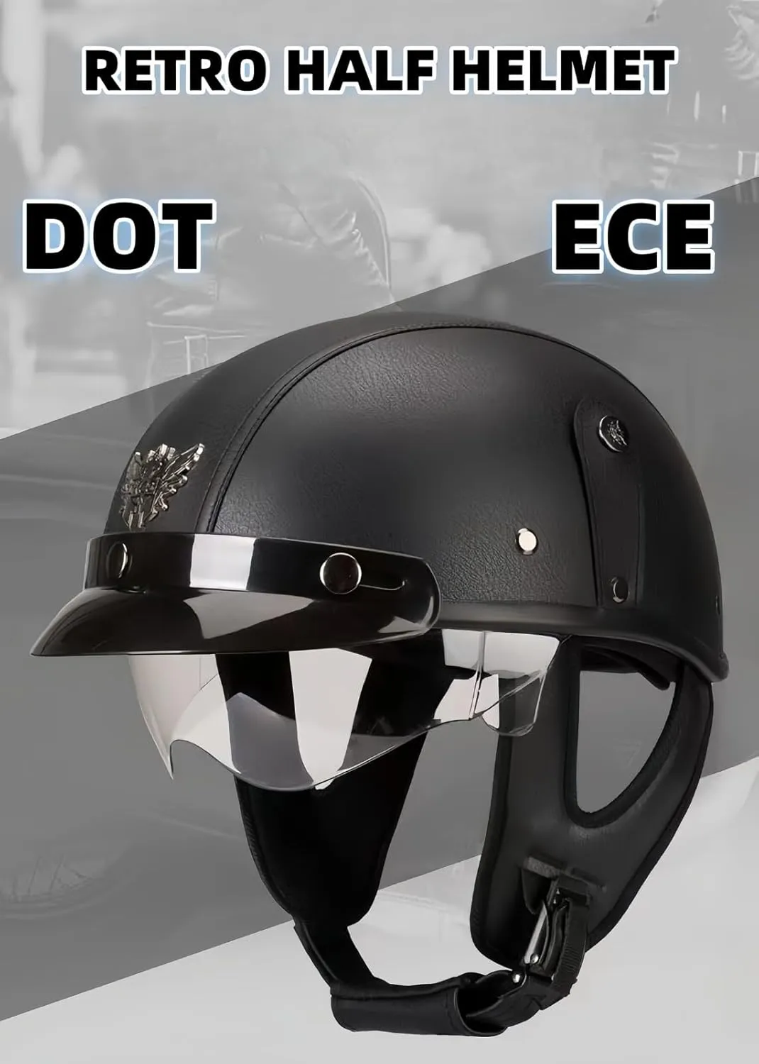 Retro Motorcycle Half Helmets Motorcycle Helmet for Men and Women DOT/ECE Certification Jet Helmet with Visor Half Shell Helmet Braincap for Bike Cruiser Chopper Moped Scooter