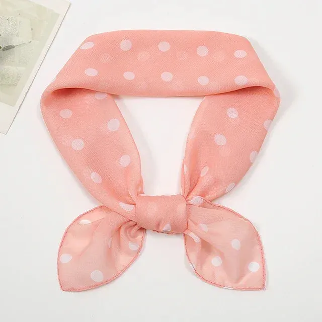 Retro Polka Dot Montage Chiffon Square Scarf Women Soft Hairband Neckerchief Hijab Lady Headband Foulard Bag Ribbons Kerchief