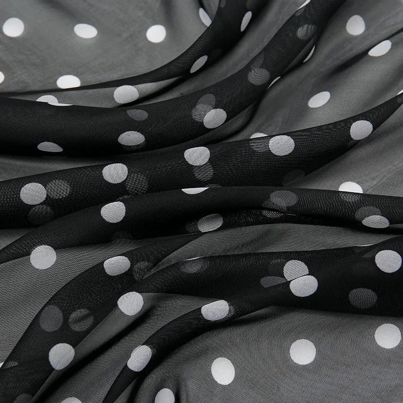 Retro Polka Dot Montage Chiffon Square Scarf Women Soft Hairband Neckerchief Hijab Lady Headband Foulard Bag Ribbons Kerchief