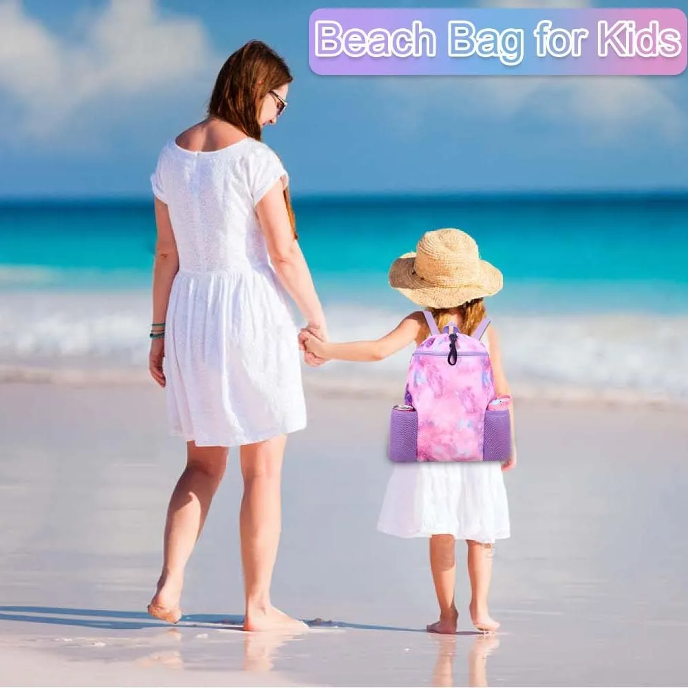 RHCPFOVR Galaxy Swim Bag for Girls - Drawstring Backpack for Kids Swim Bag for Beach Swimming Pool Lightweight Draw String Bags Waterproof Sports Gym With Two Water Bottle Holder