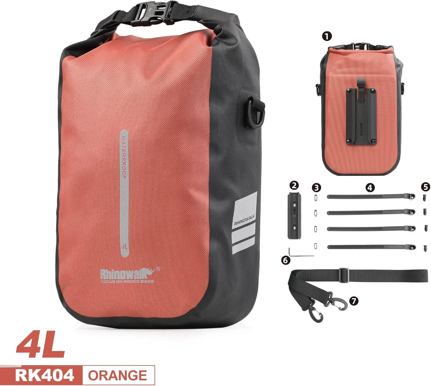 Rhinowalk Bike front fork Waterproof Bag Bike Pannier Bag Saddle Bag Fork Bag Rack Bicycle Bag Shoulder Bag for E-Scooter Mountain Bike Accessories [Orange 4L]