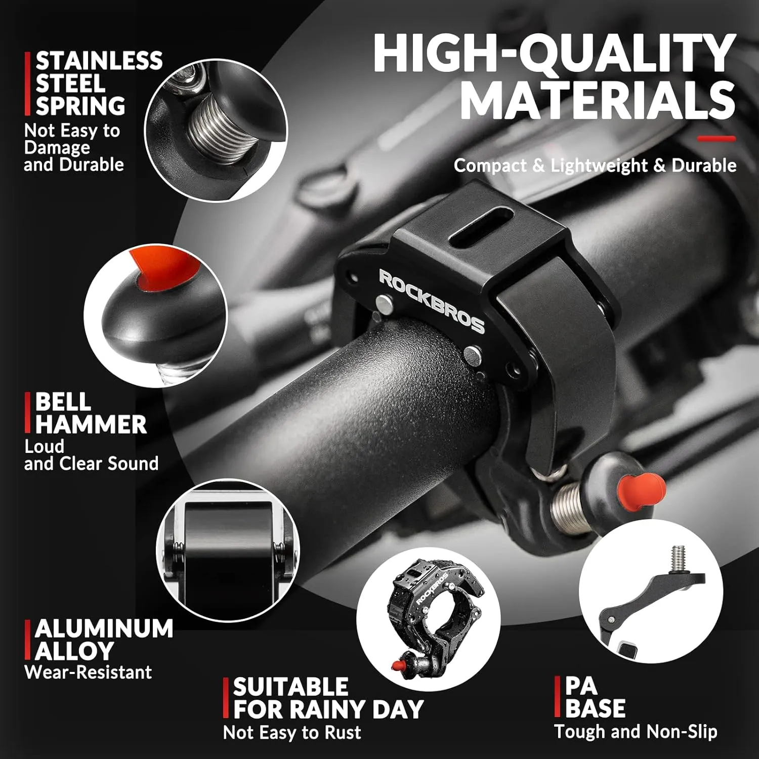 ROCKBROS Bike Bells Hidden MTB Bells Bicycle Bells for 22.2mm Handlebars, More Than 100dB, Clear & Long Sound Ringer, Mountain Bike, Scooter, Youth Bike