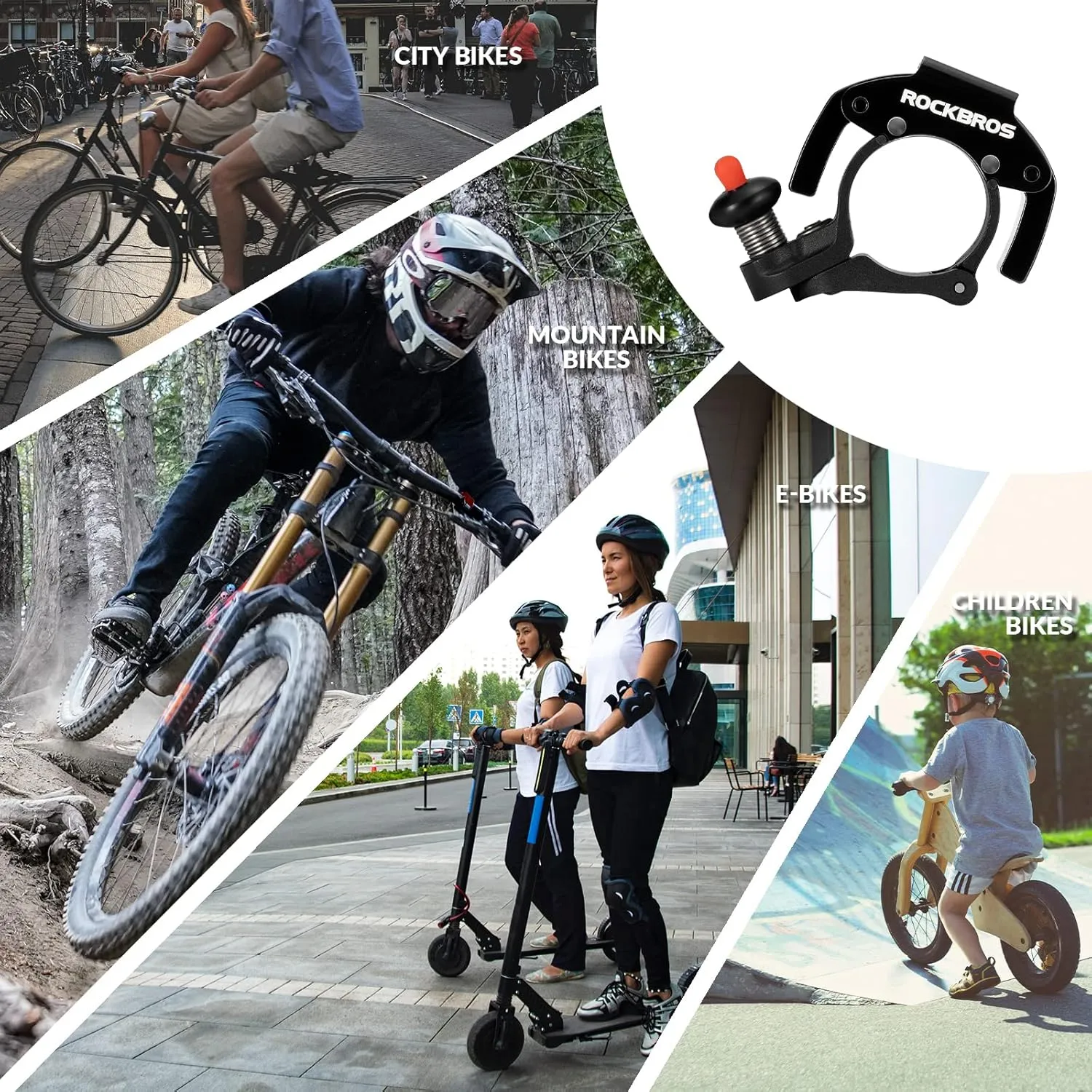 ROCKBROS Bike Bells Hidden MTB Bells Bicycle Bells for 22.2mm Handlebars, More Than 100dB, Clear & Long Sound Ringer, Mountain Bike, Scooter, Youth Bike