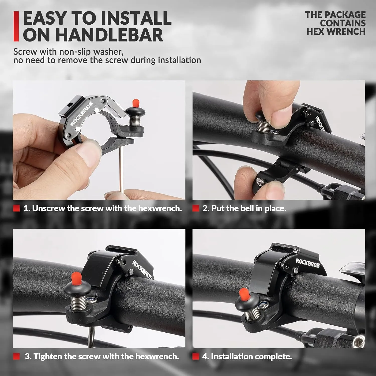 ROCKBROS Bike Bells Hidden MTB Bells Bicycle Bells for 22.2mm Handlebars, More Than 100dB, Clear & Long Sound Ringer, Mountain Bike, Scooter, Youth Bike