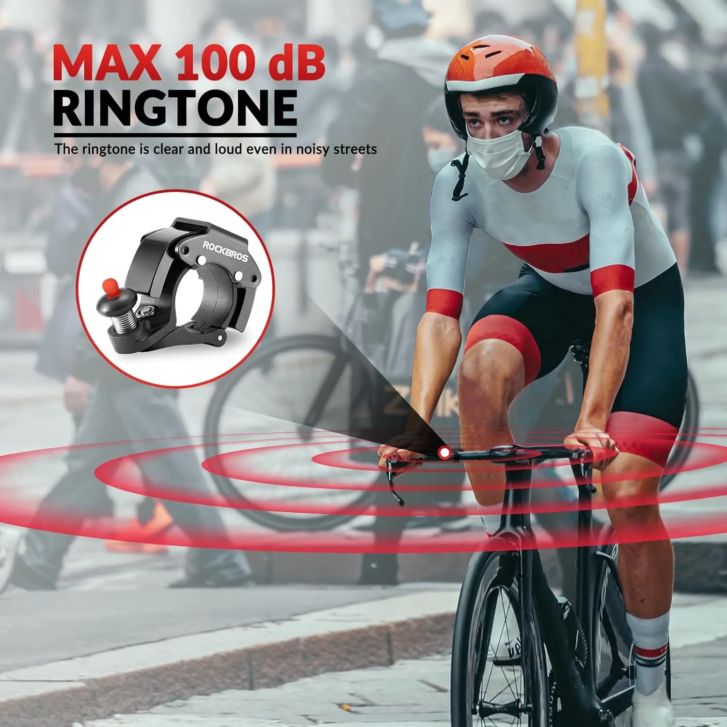 ROCKBROS Bike Bells Hidden MTB Bells Bicycle Bells for 22.2mm Handlebars, More Than 100dB, Clear & Long Sound Ringer, Mountain Bike, Scooter, Youth Bike