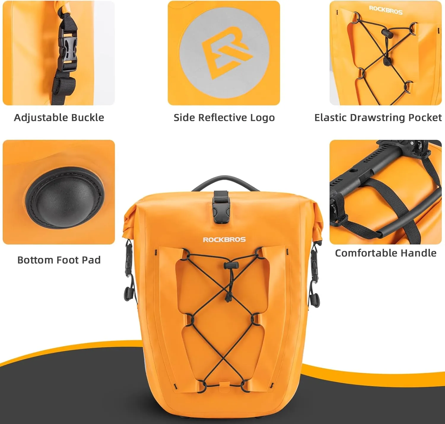 ROCKBROS Bike Panniers Waterproof Rear Rack Bag Max 30L Large Capacity for Cycling Traveling Commuting