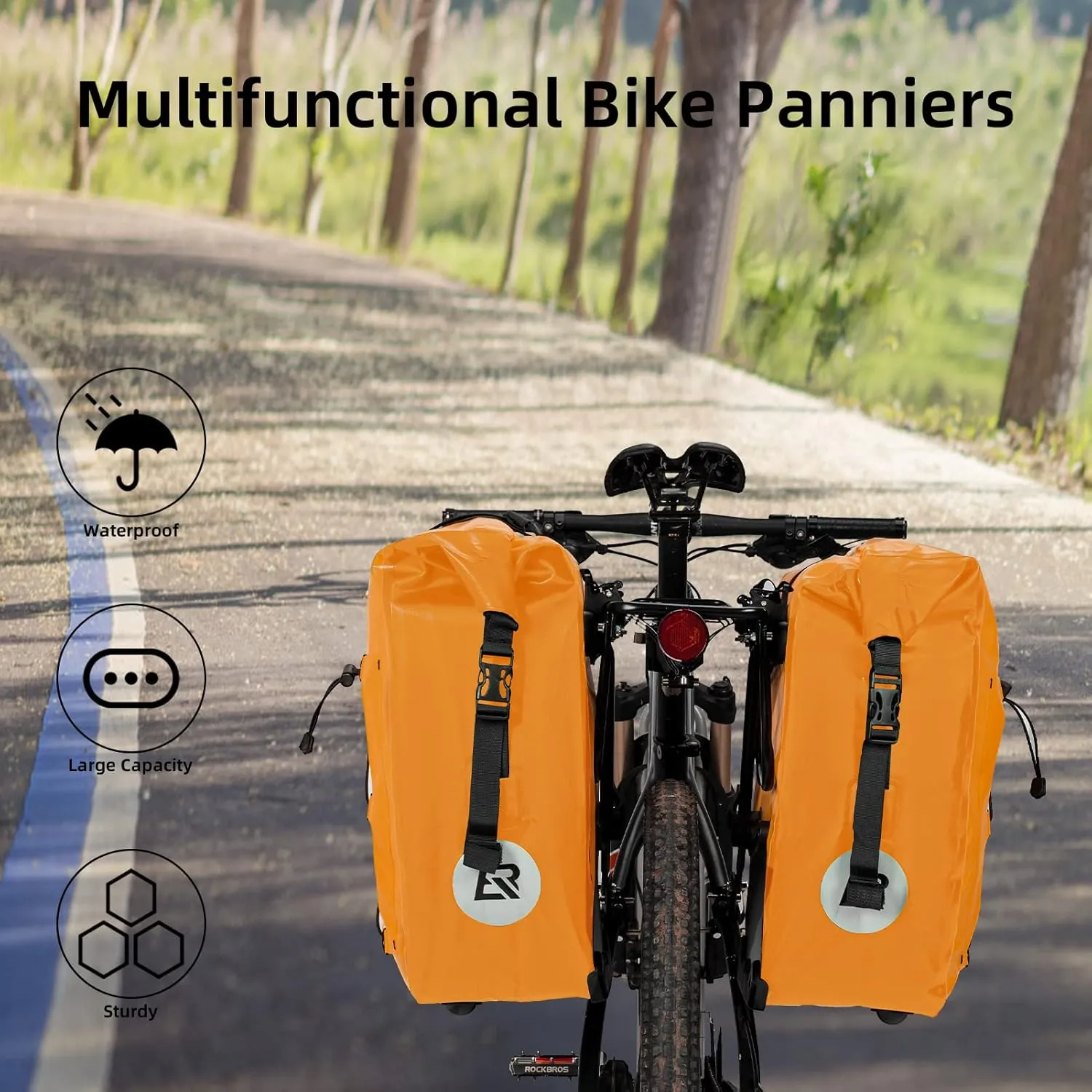 ROCKBROS Bike Panniers Waterproof Rear Rack Bag Max 30L Large Capacity for Cycling Traveling Commuting