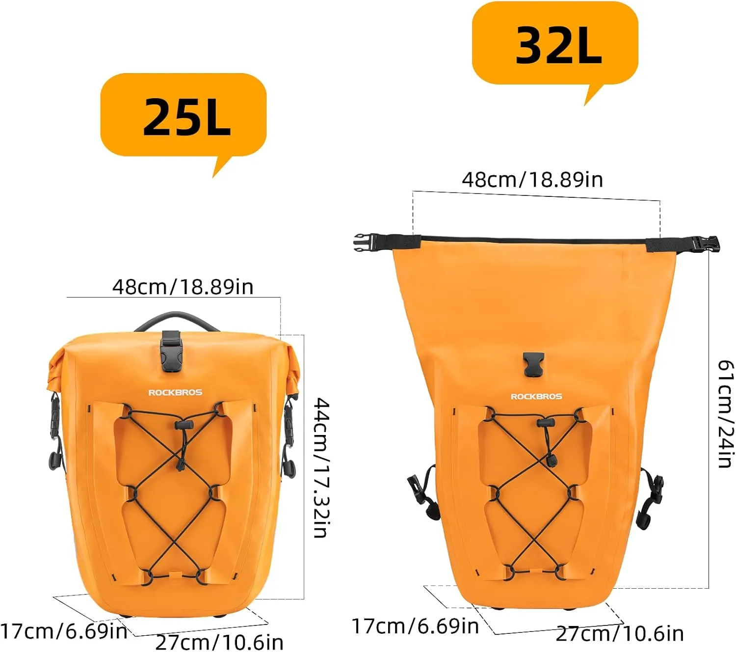 ROCKBROS Bike Panniers Waterproof Rear Rack Bag Max 30L Large Capacity for Cycling Traveling Commuting