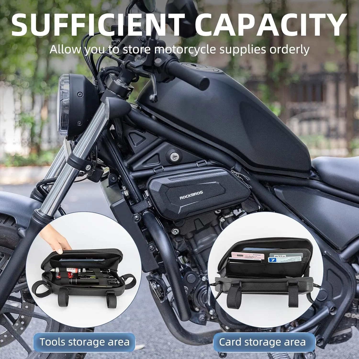 ROCKBROS Motorcycle Tool Bag Triangle Side Bag EVA Hard Shell Motorcycle Storage Bags Water-resistant Motorcycle Tail Bag 2Pcs, Black-right, 30120024001/USA
