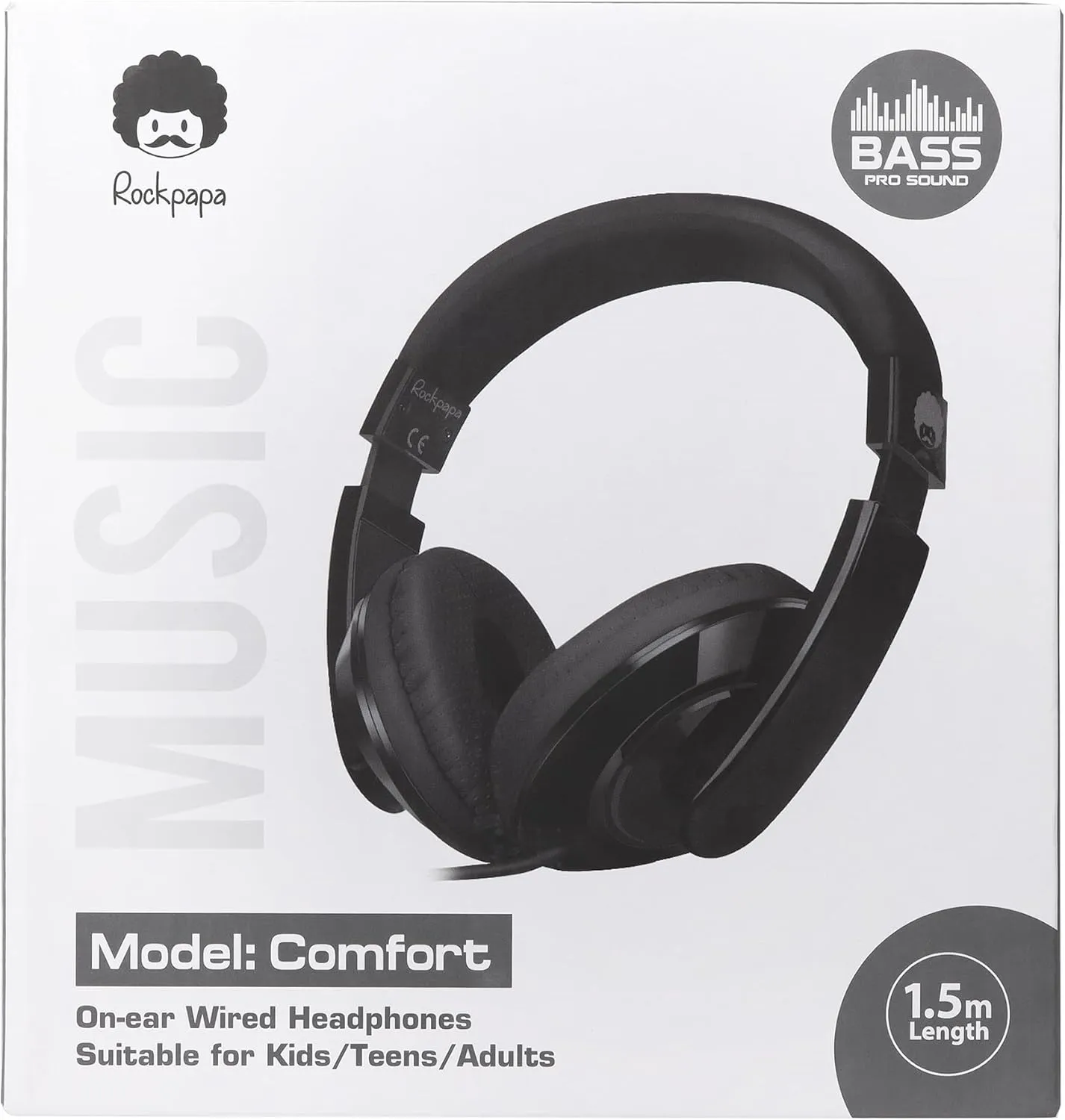 rockpapa Comfort Kids Headphones for School, Lightweight Childrens Boys Girls Teens Over-Ear Headphones Wired 3.5mm for CD DVD Player Tablet Phone Travel Black