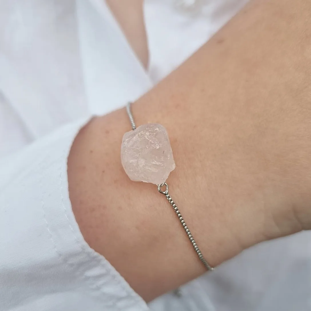 Rose Quartz - 925 Silver Plated Bracelet