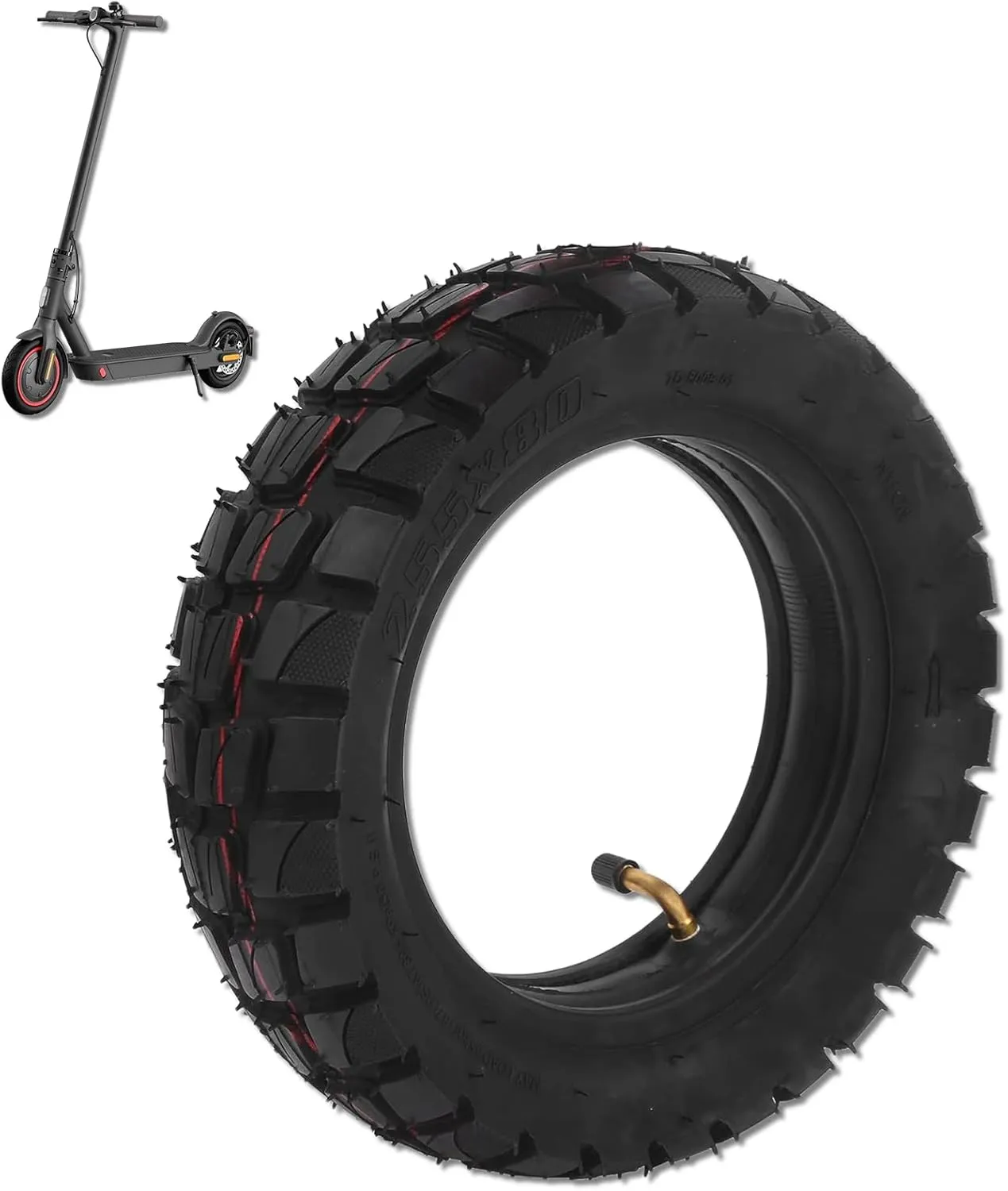Rosvola 10in Electric Scooter Tire, All-Terrain, Tube Type, 255/80R10, 10x2.50 Inner Tube