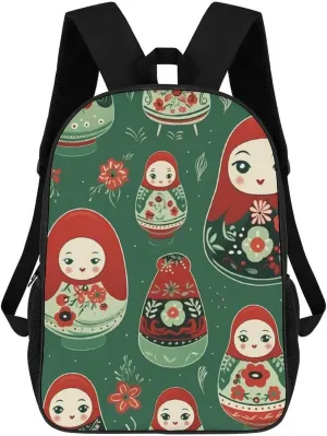 Russian Matryoshka Nesting Dolls. 17 Inch Backpack Adjustable Strap Laptop Bag Travel Daypack Shoulder Bag