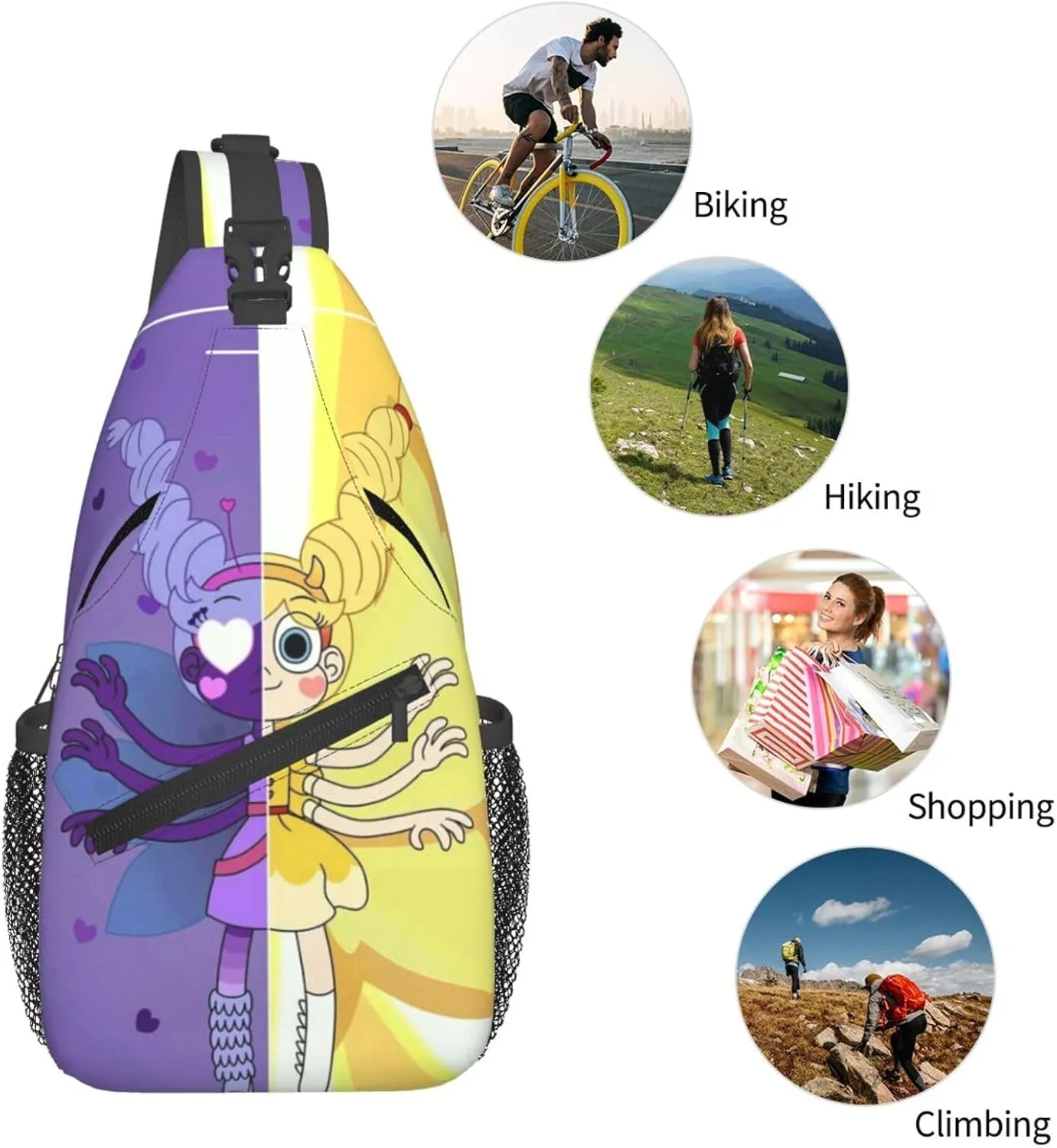 S-tar Butterfly Princess Messenger Bag Backpack Crossbody Bag Shoulder Bag Travel Hiking Backpack Unisex Black
