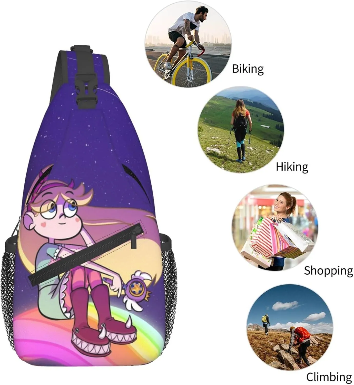 S-tar Butterfly Princess Messenger Bag Backpack Crossbody Bag Shoulder Bag Travel Hiking Backpack Unisex Black