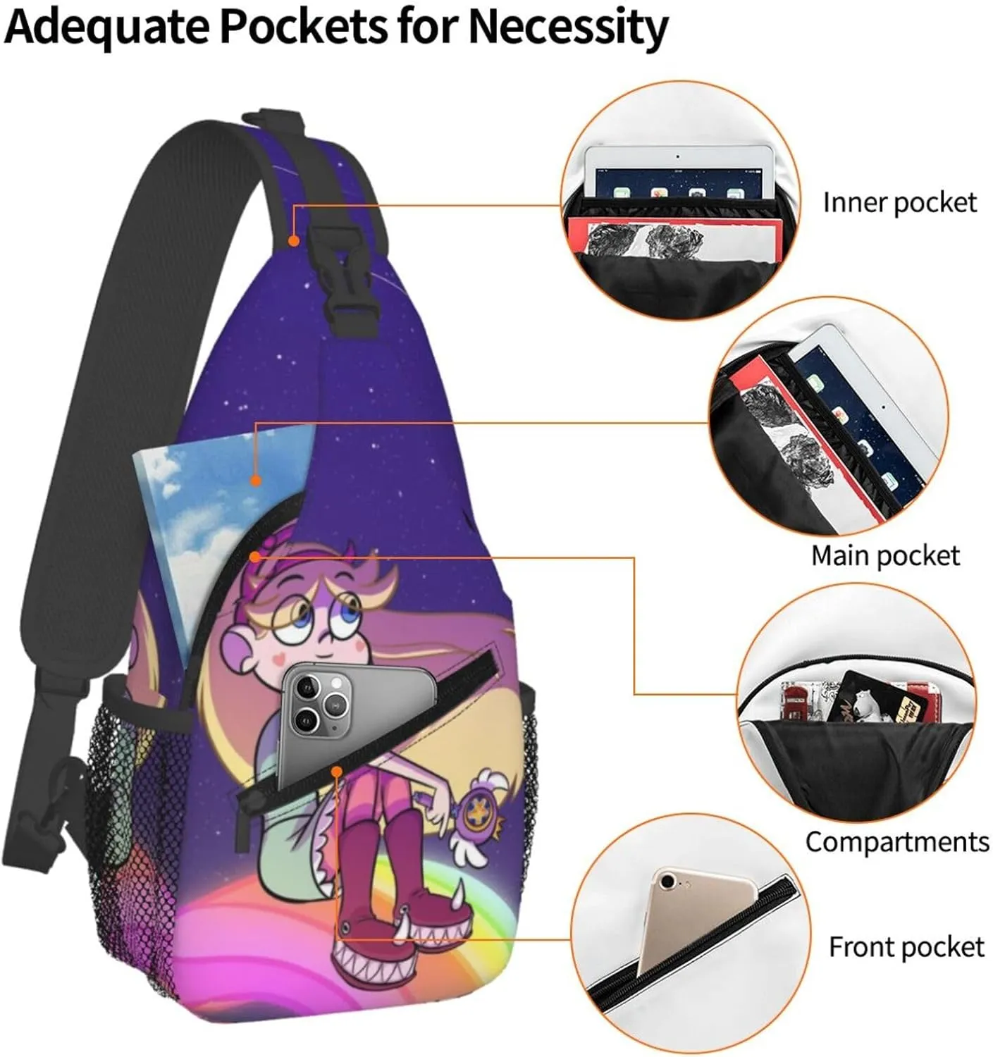 S-tar Butterfly Princess Messenger Bag Backpack Crossbody Bag Shoulder Bag Travel Hiking Backpack Unisex Black