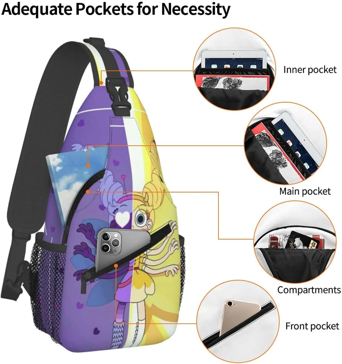 S-tar Butterfly Princess Messenger Bag Backpack Crossbody Bag Shoulder Bag Travel Hiking Backpack Unisex Black